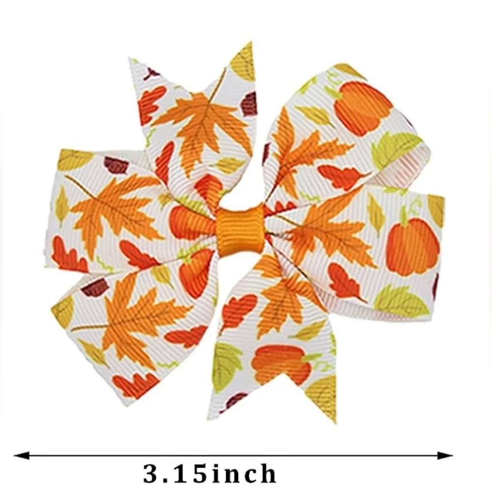 NWT Thanksgiving Bow Hair Clips Fall Maple Leaf Hair Bows 4Pcs